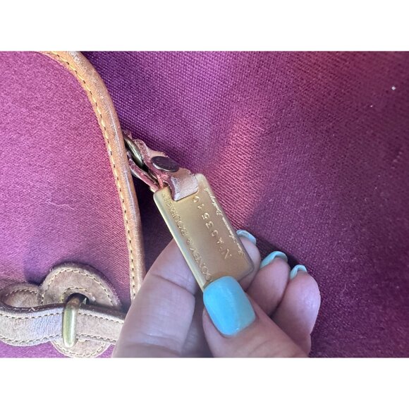 Dooney & Bourke USA Burgundy Canvas Tan Leather Backpack Purse AWL Duck Vintage - Picture 4 of 11